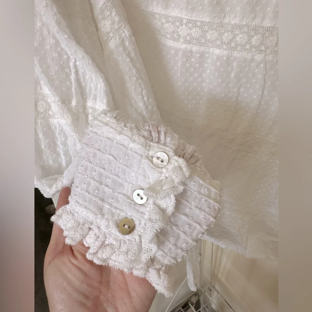 LoveShackFancy White Ruffled Long Sleeve Blouse - Picture 5 of 7
